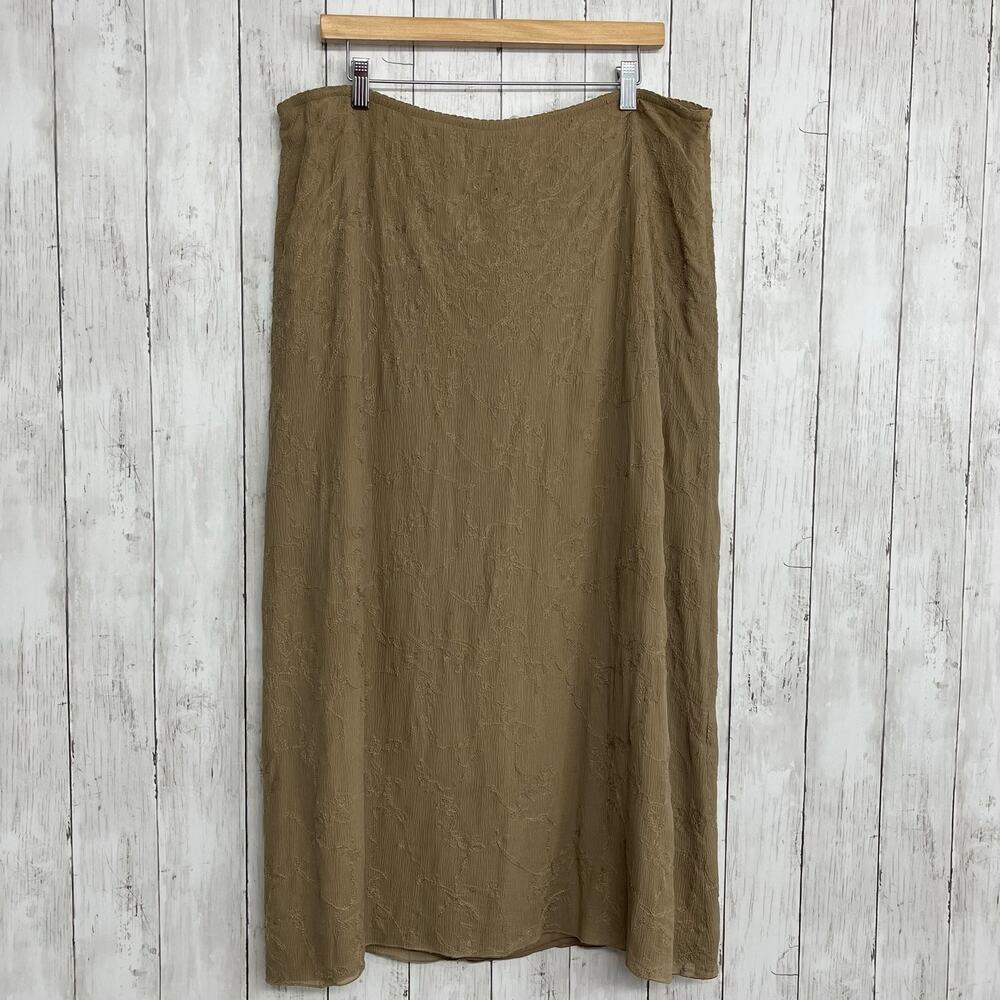 J. Jill 100% Silk Midi Skirt Brown Textured Plus Size 18 Flawed Stained Upcycle
